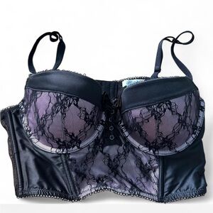 Aerie Black and Pink Lace Corset Bra with Underwire